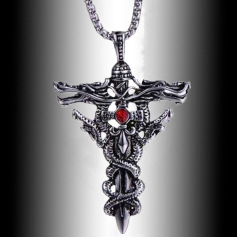 Flying Dragon Cross Sword Necklace