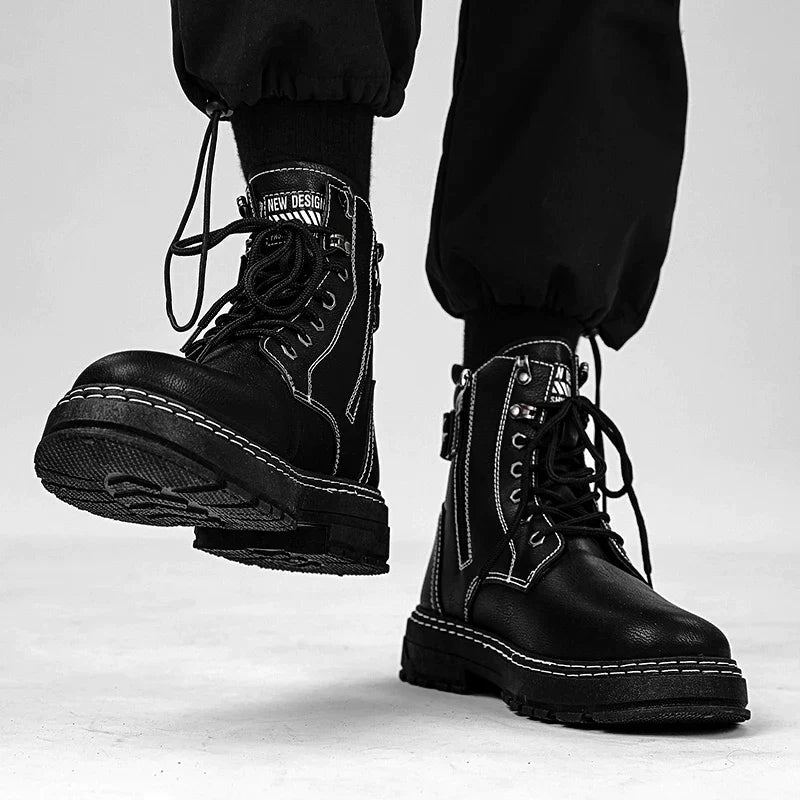 Elegant Endeavor Leather Chalk Outline Techwear Punk Boots