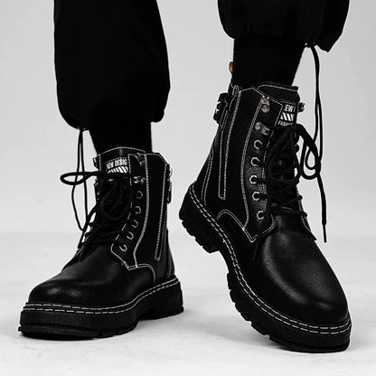 Elegant Endeavor Leather Chalk Outline Techwear Punk Boots
