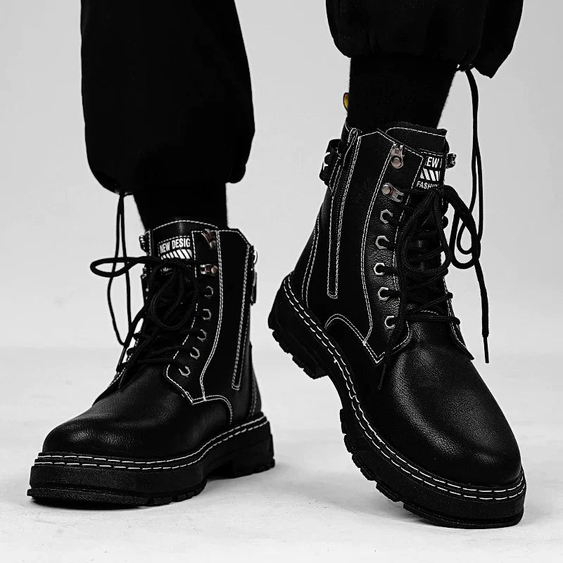 Elegant Endeavor Leather Chalk Outline Techwear Punk Boots