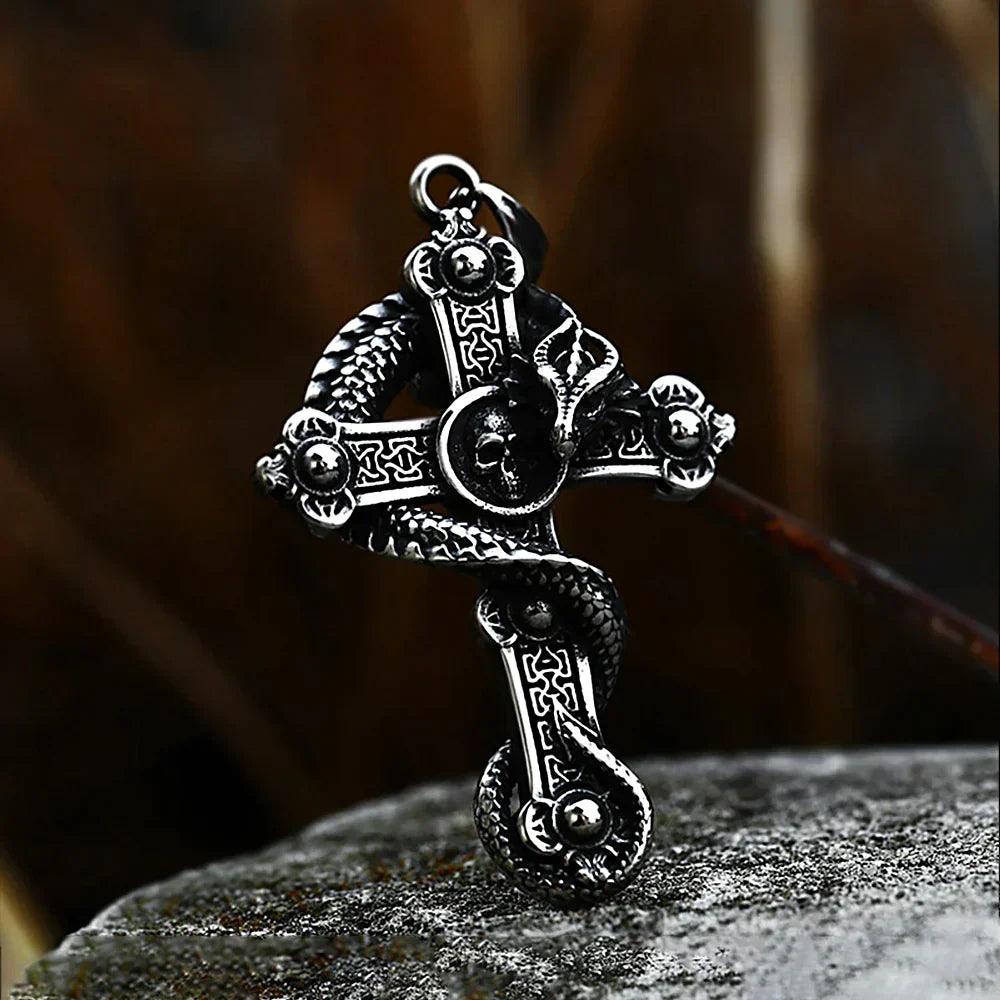 Skull and dragon cross pendant