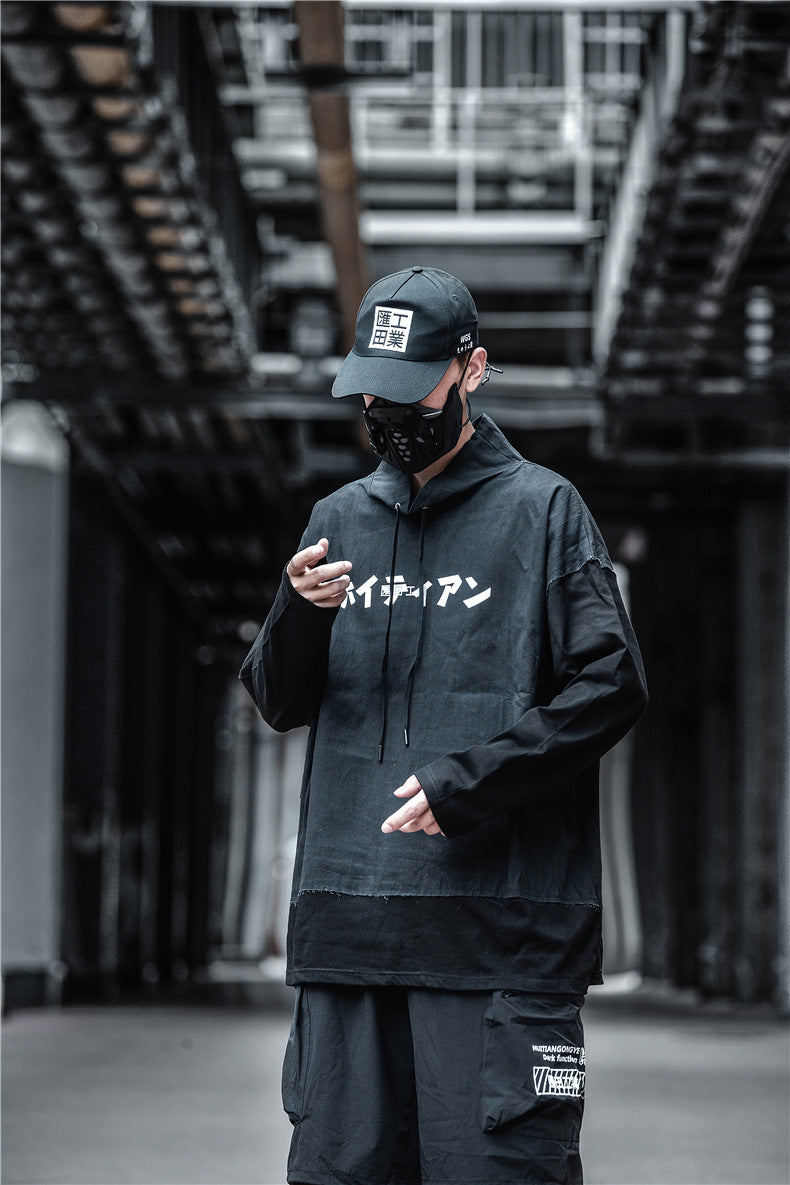 Techwear Turtleneck Letter Hooded Hoodie