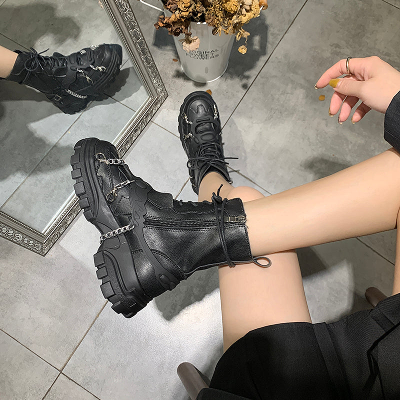 Mid Heel Lace Up Goth Style Boots