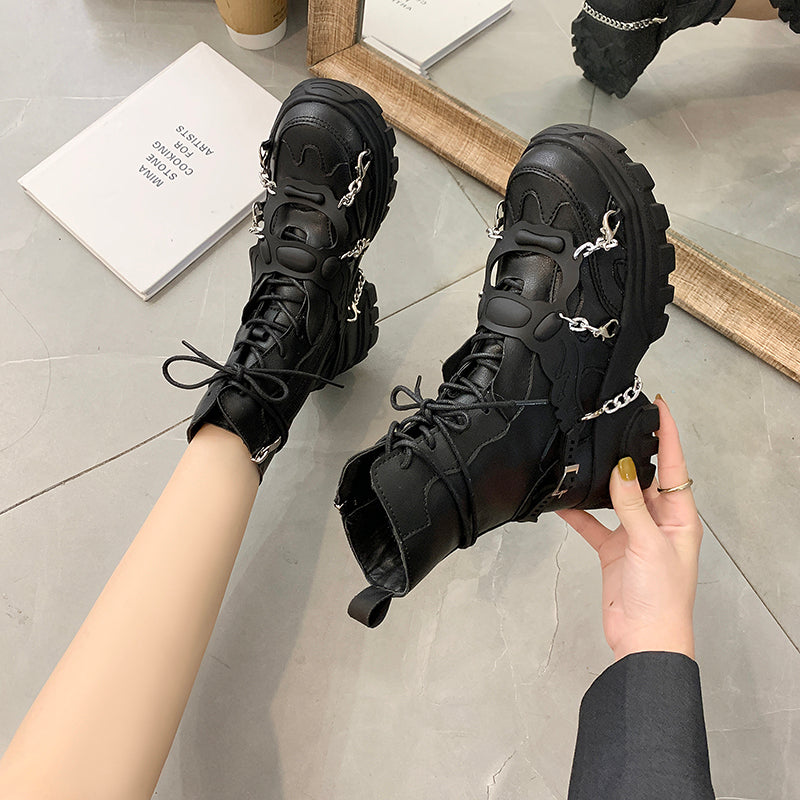 Mid Heel Lace Up Goth Style Boots