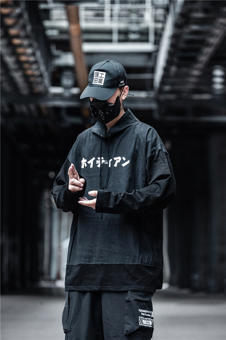 Techwear Turtleneck Letter Hooded Hoodie