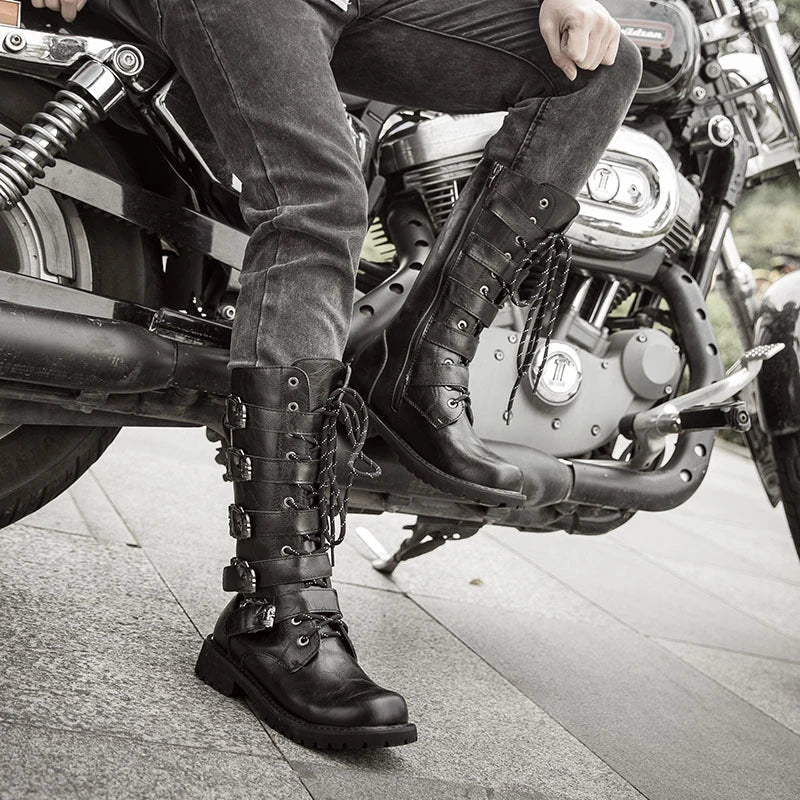 Leather Motorcycle Mid-calf Military Combat Boots