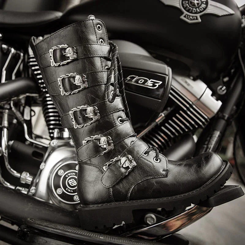 Leather Motorcycle Mid-calf Military Combat Boots