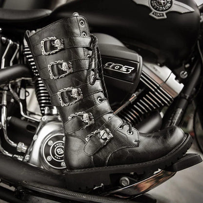 Leather Motorcycle Mid-calf Military Combat Boots
