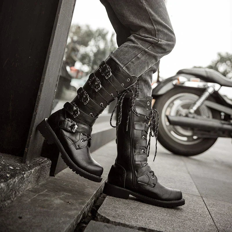 Leather Motorcycle Mid-calf Military Combat Boots