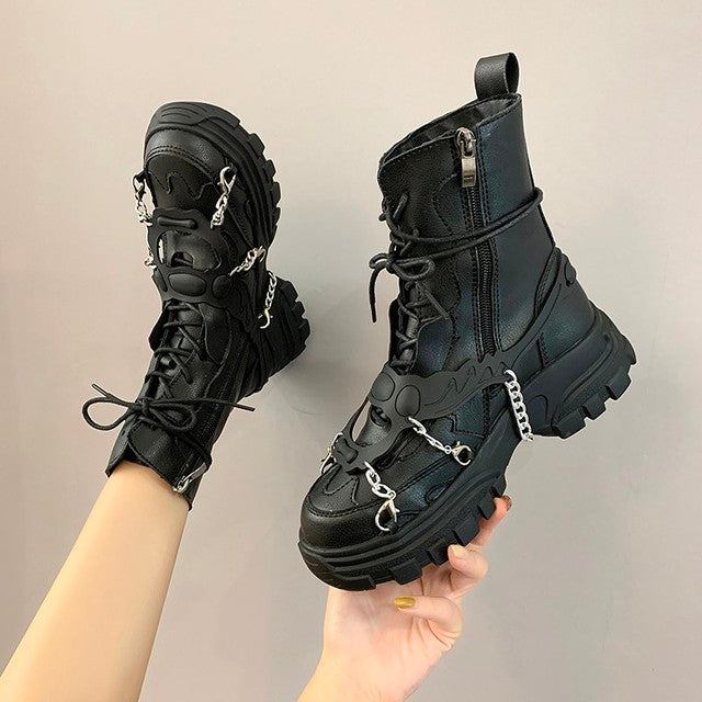 Mid Heel Lace Up Goth Style Boots