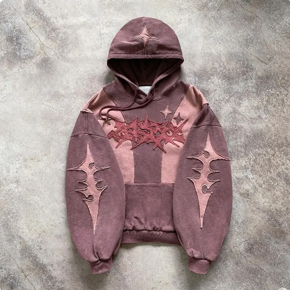 Y2K Distress Patchwork Womens Hoodie