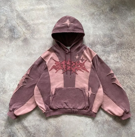 Y2K Distress Patchwork Womens Hoodie