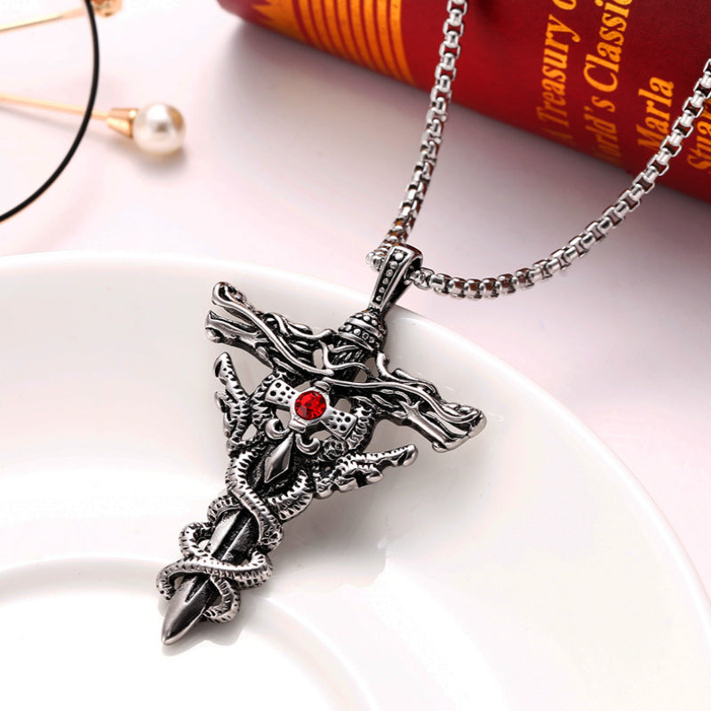 Flying Dragon Cross Sword Necklace