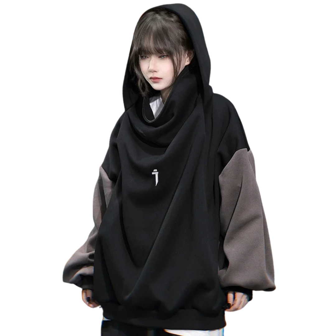 ShadowFusion Patchwork Turtleneck Hoodie