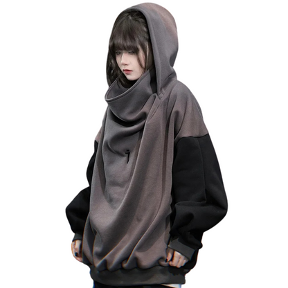 ShadowFusion Patchwork Turtleneck Hoodie