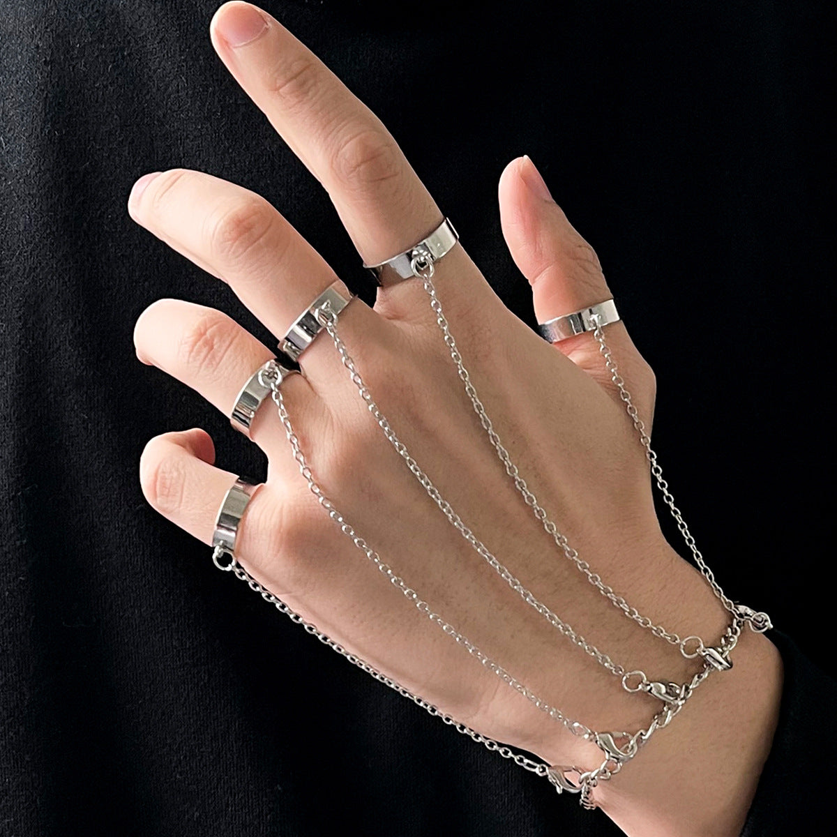 Punk Geometric Silver Hand Chain Outline