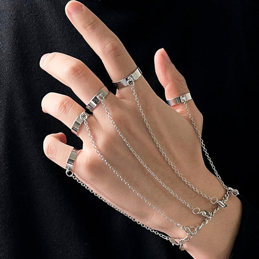 Punk Geometric Silver Hand Chain Outline