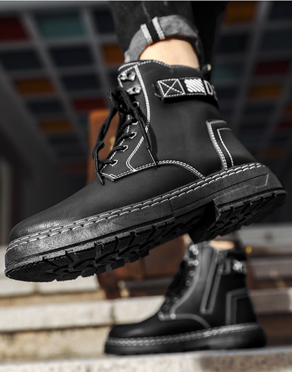 Elegant Endeavor Leather Chalk Outline Techwear Punk Boots