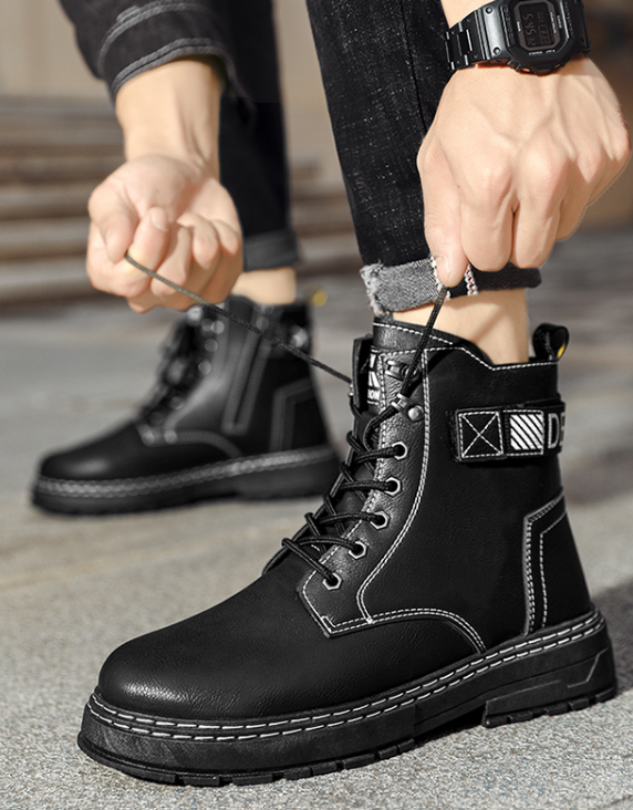 Elegant Endeavor Leather Chalk Outline Techwear Punk Boots