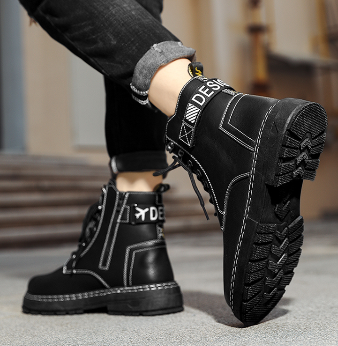 Elegant Endeavor Leather Chalk Outline Techwear Punk Boots