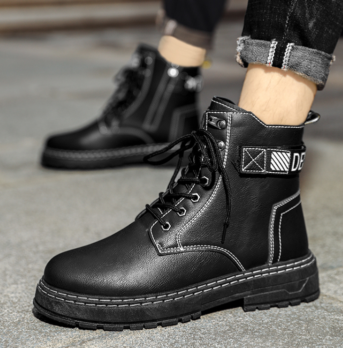 Elegant Endeavor Leather Chalk Outline Techwear Punk Boots