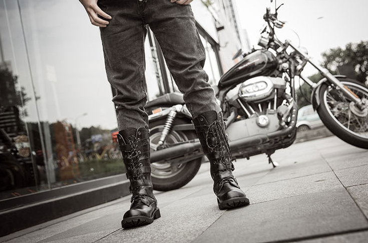Leather Motorcycle Mid-calf Military Combat Boots