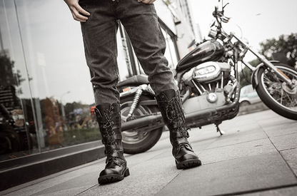 Leather Motorcycle Mid-calf Military Combat Boots