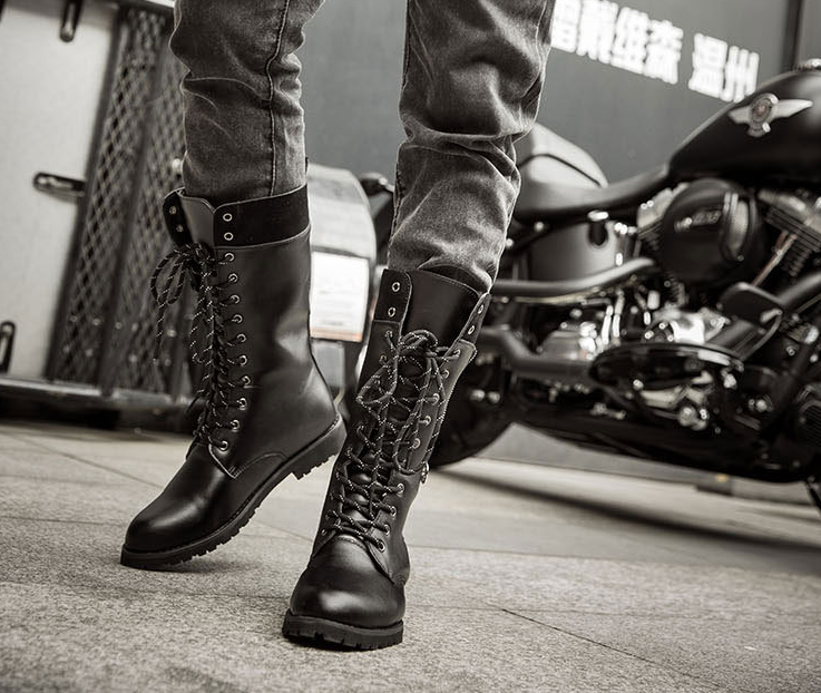 Leather Motorcycle Mid-calf Military Combat Boots