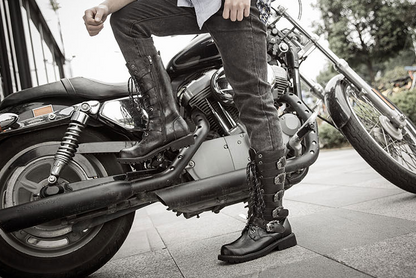 Leather Motorcycle Mid-calf Military Combat Boots