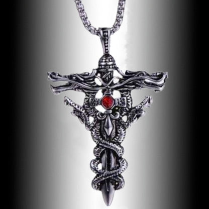 Flying Dragon Cross Sword Necklace
