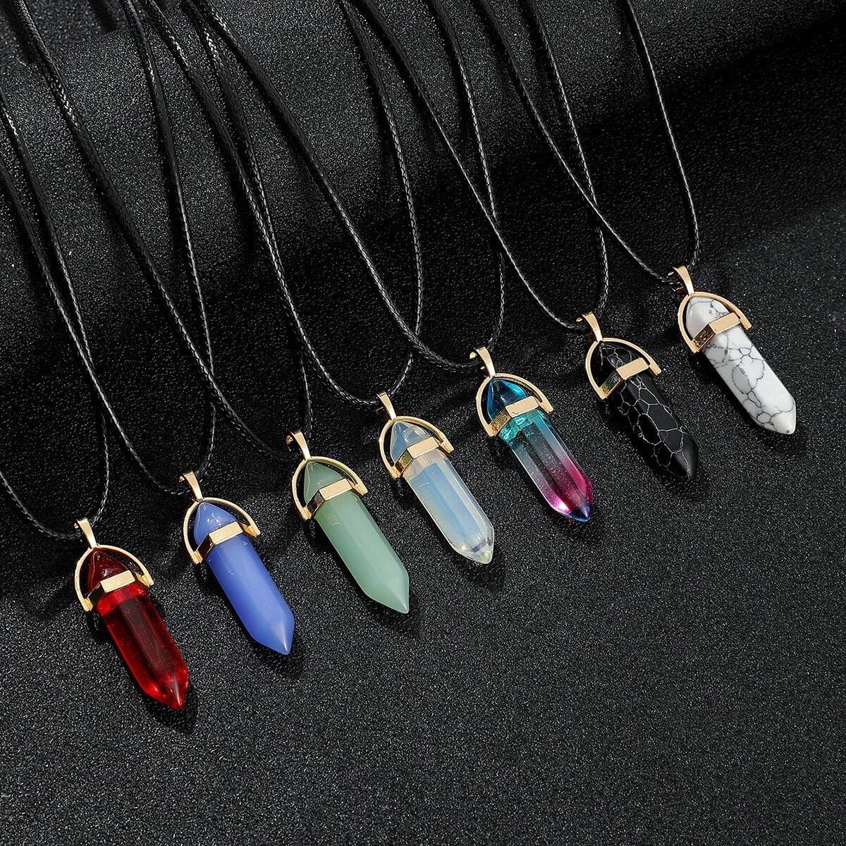 7pcs/Set Hexagon Pillar Quartz Necklace