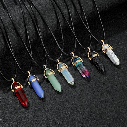 7pcs/Set Hexagon Pillar Quartz Necklace