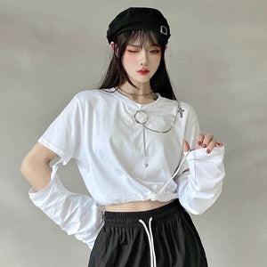 Detachment Style Removable Sleeve Womens Crop Top