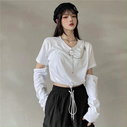 Detachment Style Removable Sleeve Womens Crop Top