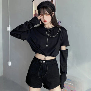 Detachment Style Removable Sleeve Womens Crop Top