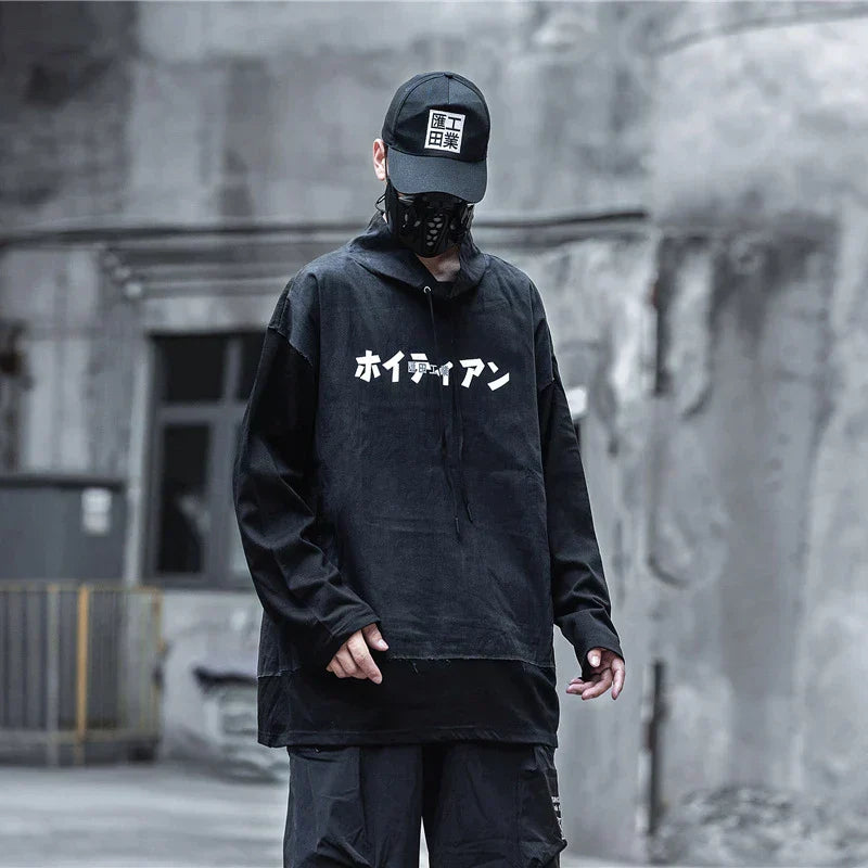 Techwear Turtleneck Letter Hooded Hoodie