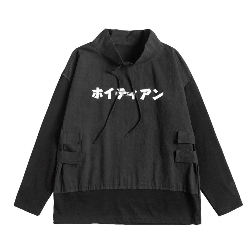 Techwear Turtleneck Letter Hooded Hoodie