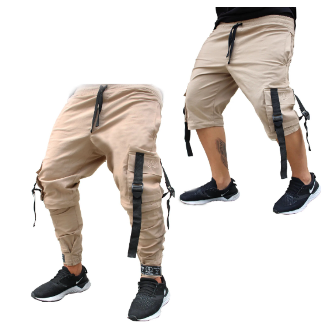 Model SRK-03 Beige  Cargo Track Short Jogger Pants