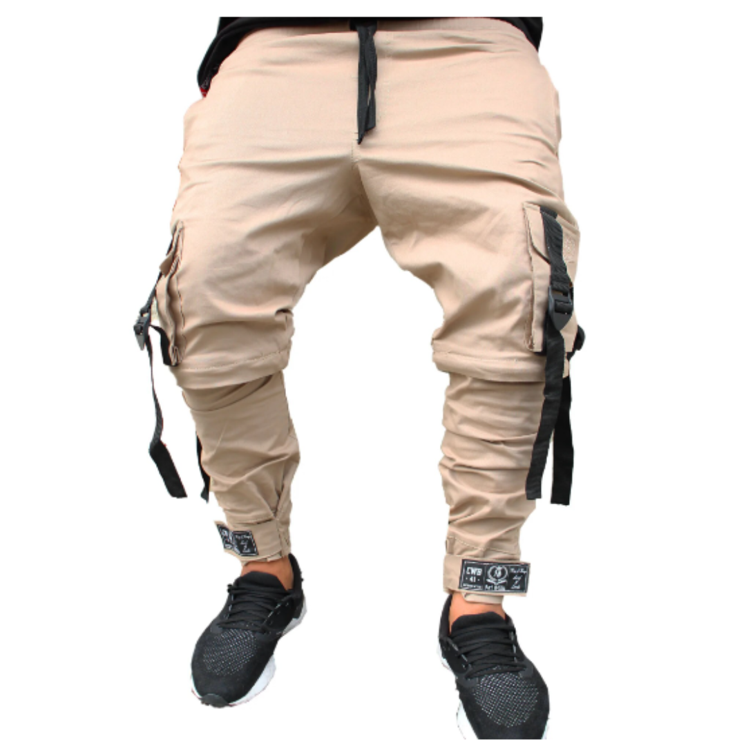 Model SRK-03 Beige  Cargo Track Short Jogger Pants