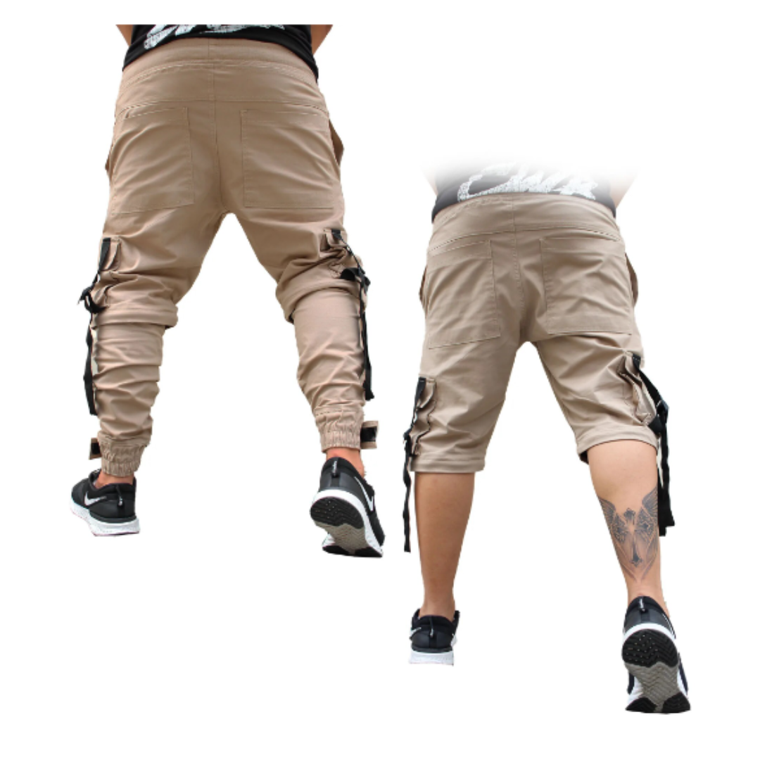 Model SRK-03 Beige  Cargo Track Short Jogger Pants