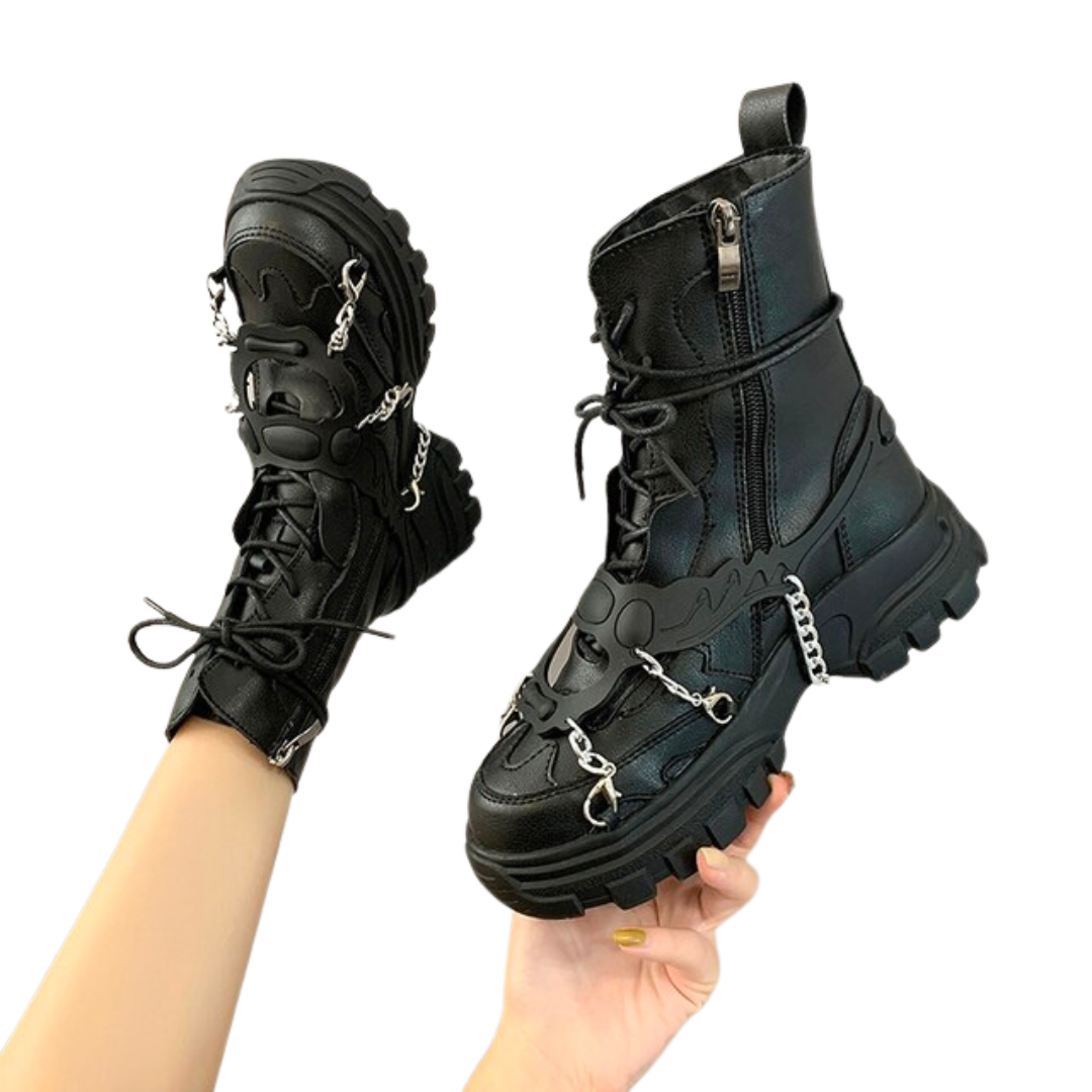 Mid Heel Lace Up Goth Style Boots