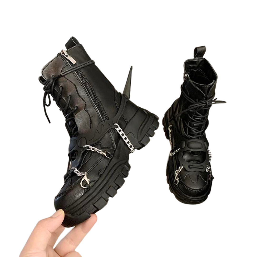 Mid Heel Lace Up Goth Style Boots