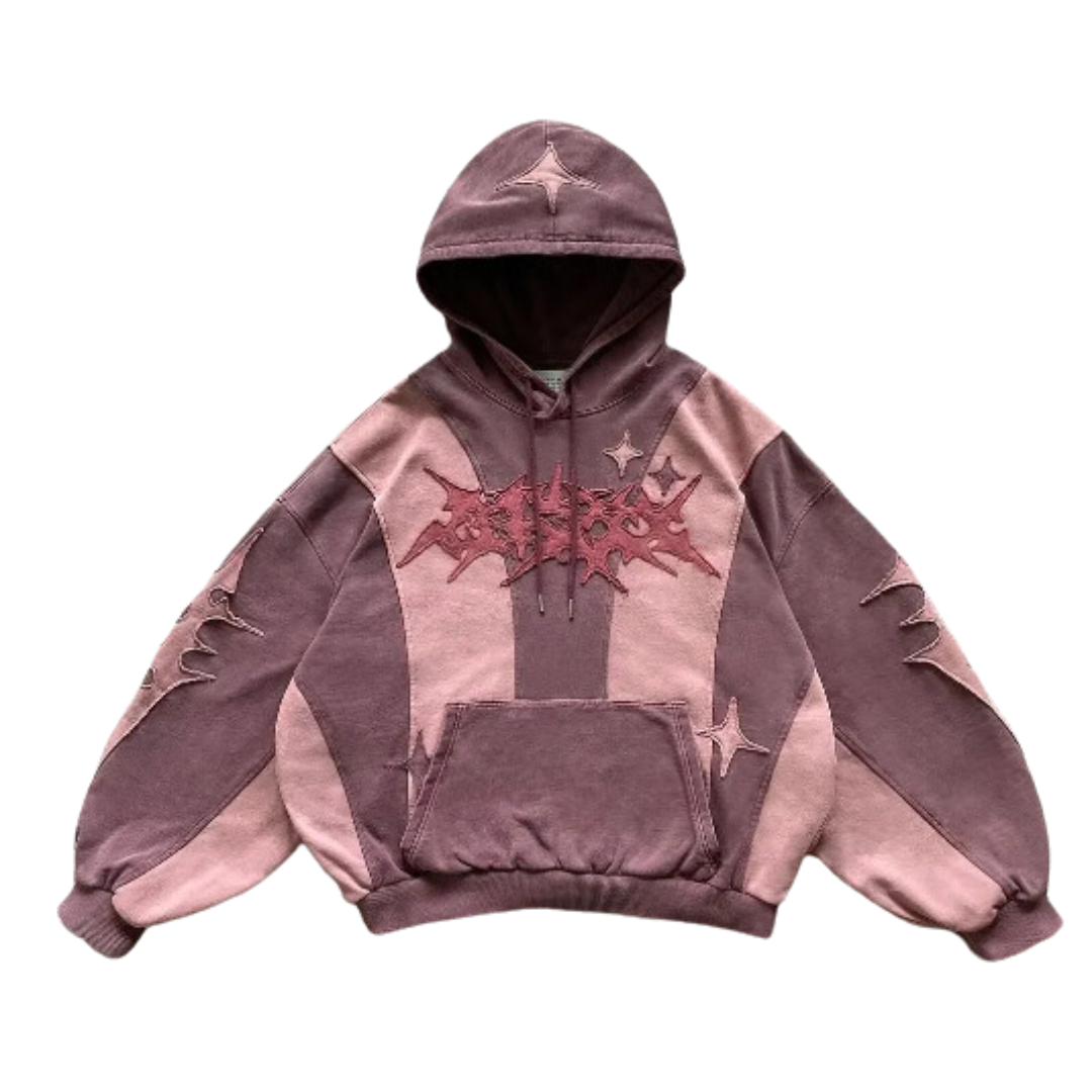 Y2K Distress Patchwork Womens Hoodie