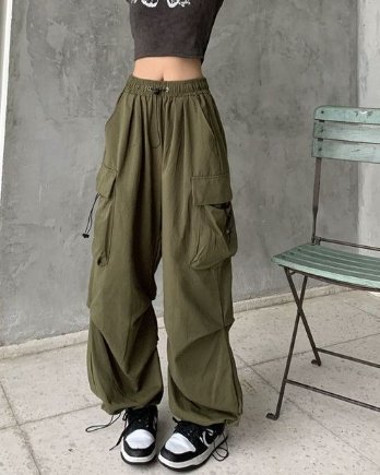 Korean Style Women's Streetwear Parachute Pants - TechWearGiants