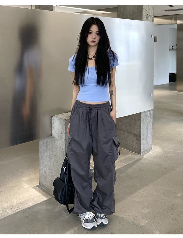 Korean Style Women's Streetwear Parachute Pants - TechWearGiants