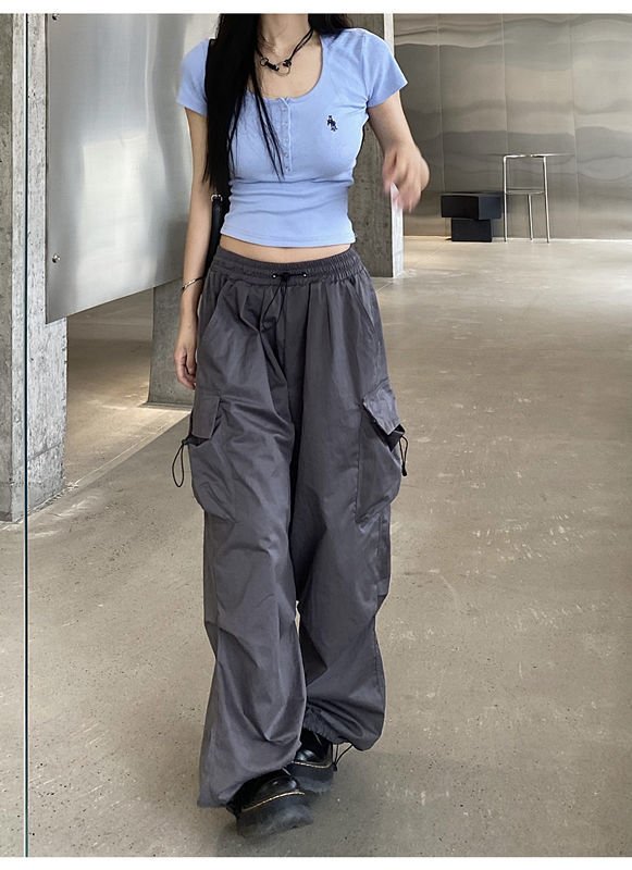 Korean Style Women's Streetwear Parachute Pants - TechWearGiants