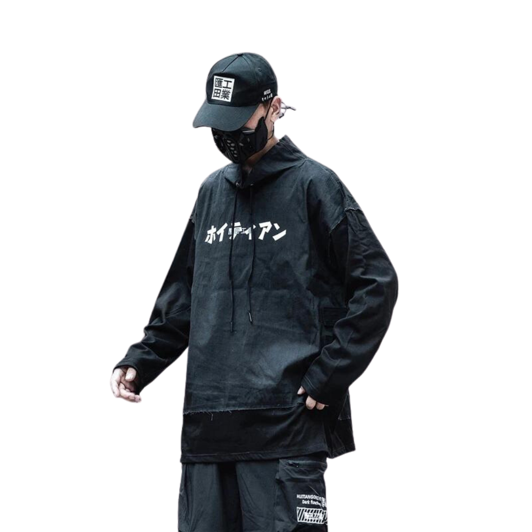 Techwear Turtleneck Letter Hooded Hoodie