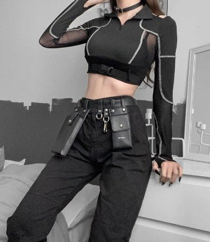 Techwear New Style Mesh Patchwork Crop Tops - TechWearGiants