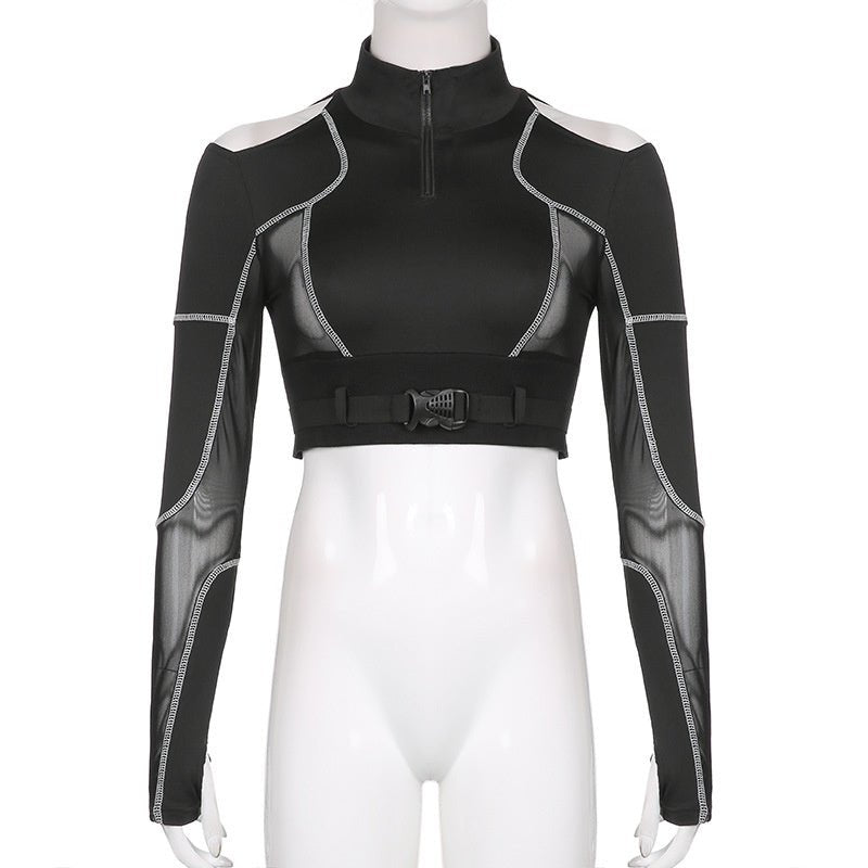 Techwear New Style Mesh Patchwork Crop Tops - TechWearGiants