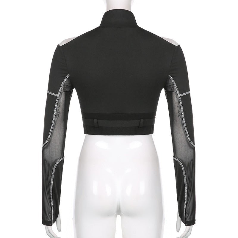 Techwear New Style Mesh Patchwork Crop Tops - TechWearGiants